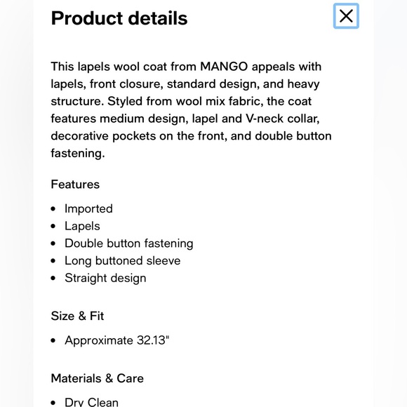 MANGO Lapel Wool Coat - Picture 5 of 5